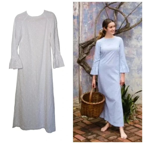 Olivia Joffrey Swiss Dot Maxi Dress Poet Sleeve White Size Small  Cotton - Picture 1 of 10